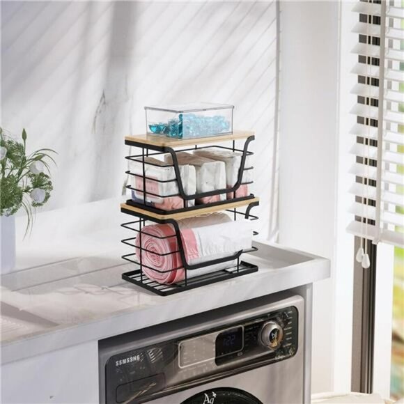 2 Pack Trash Bag Organizer Stackable Kitchen Wall Mount Bamboo Dispenser - Picture 5 of 7